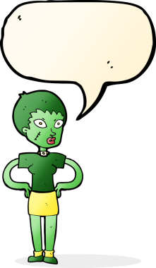 Bir insan tarafından çizilmiş konuşma balonu olan cadılar bayramı kızı.