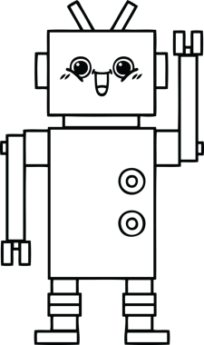 Bir insan tarafından çizilmiş mutlu bir robotun çizgi çizimi