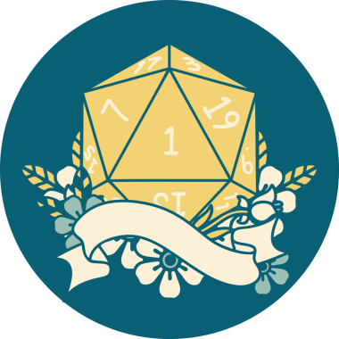 Retro Dövme Biçimi Doğal Bir d20 zar bir insan tarafından çizildi