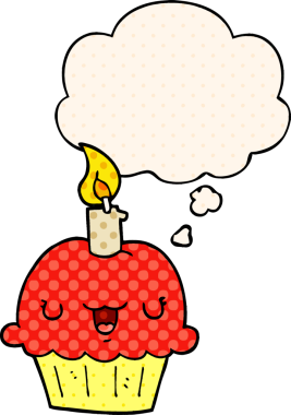 Bir insan tarafından çizilmiş, düşünce baloncuklu çizgi roman tarzı kek.