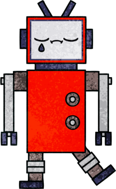 Bir insan tarafından çizilmiş bir robotun retro grunge dokusu