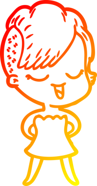 Bir insan tarafından çizilmiş kokteyl elbisesi içinde mutlu bir çizgi film kızı çizimi