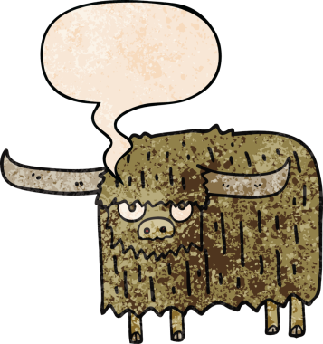 çizgi film kıllı inek konuşma baloncuğu ile retro doku bir insan tarafından çizilmiş