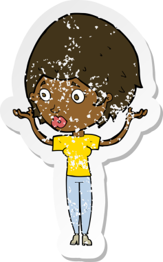 Çizgi filmdeki bir kadının insan tarafından çizilmiş el kaldırma çıkartması.