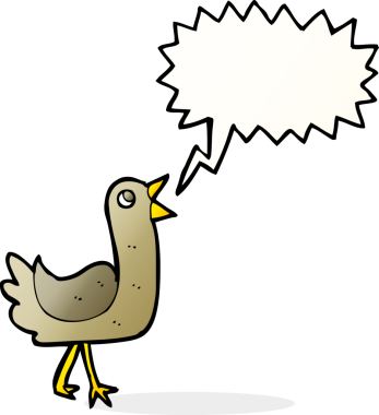 Bir insan tarafından çizilmiş konuşma balonlu çizgi film kuşu.