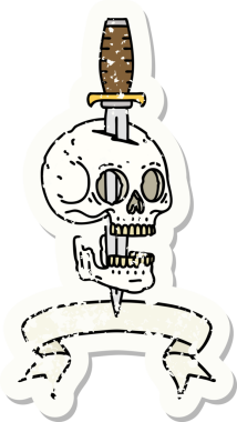 Bir insan tarafından çizilmiş kafatasının pankartıyla eski bir etiket.