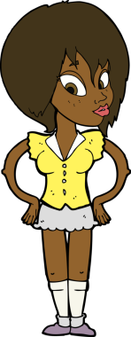 Bir insan tarafından çizilmiş kalçaları olan çizgi film kadını.