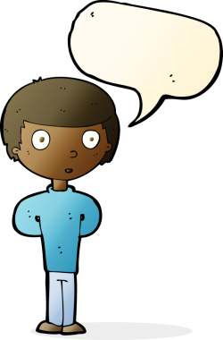 Bir insan tarafından çizilmiş konuşma balonu olan meraklı bir çocuk.