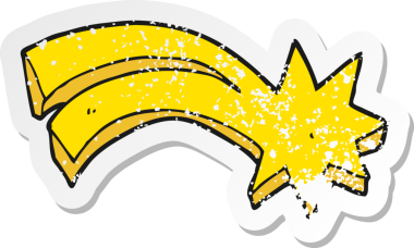 Bir insan tarafından çizilmiş karikatür dekoratif kayan yıldızın gerilemiş yapıştırması.