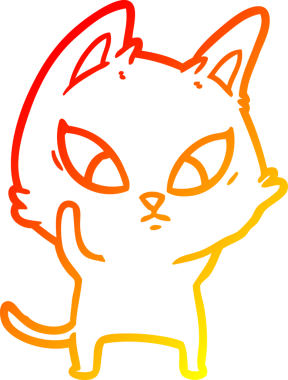 Bir insan tarafından çizilmiş kafası karışmış çizgi film kedisinin sıcak çizgi çizimi