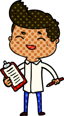 Bir insan tarafından çizilmiş, gülen bir satıcı.