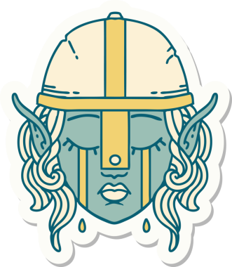 Bir insan tarafından çizilmiş ağlayan elf savaşçı karakterinin çıkartması.