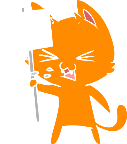 Bir insan tarafından çizilen düz renkli çizgi film kedisi