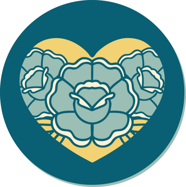 Geleneksel kalp stili dövme çıkartması ve bir insan tarafından çizilmiş çiçekler.