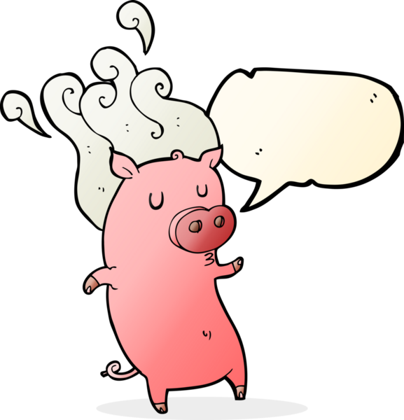 Bir insan tarafından çizilmiş konuşma balonlu kokuşmuş domuz.