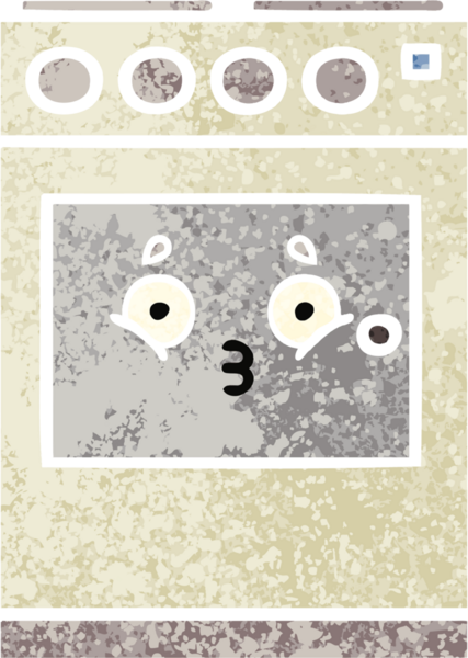 Bir insan tarafından çizilmiş mutfak fırınının retro çizim tarzı karikatürü.