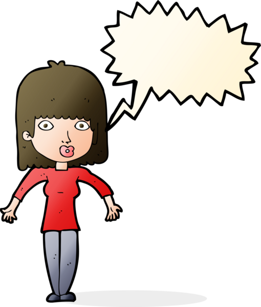 Bir insan tarafından çizilmiş bir konuşma balonuyla omuz silken karikatür kadın.