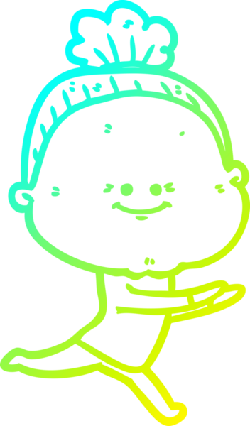 Bir insan tarafından çizilmiş, mutlu, yaşlı bir kadının çizimi.