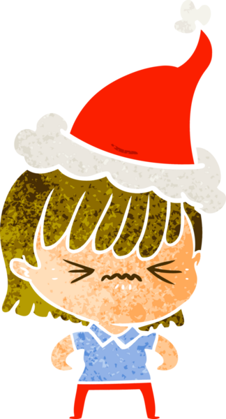 Bir insan tarafından çizilmiş Noel Baba şapkası takan bir kızın eski bir çizgi filmi.