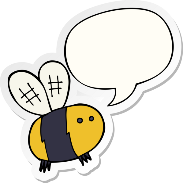 Bir insan tarafından çizilmiş konuşma balonu çıkartmalı çizgi film arısı.