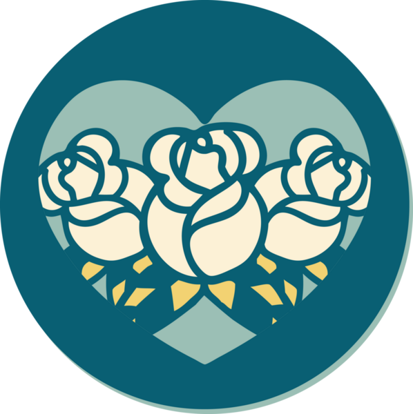 Geleneksel kalp stili dövme çıkartması ve bir insan tarafından çizilmiş çiçekler.