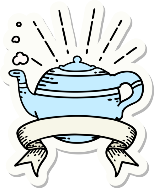 Bir insan tarafından çizilmiş dövme stili buharlı çaydanlık.