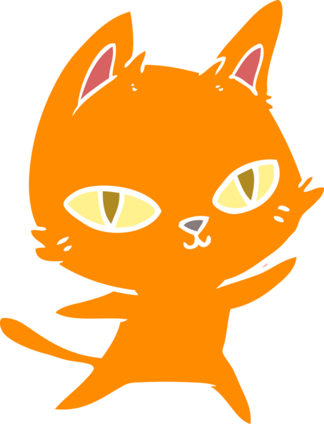 Bir insan tarafından çizilmiş düz renkli çizgi film kedisi.