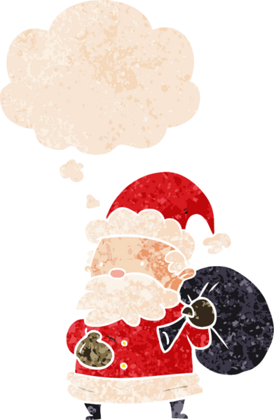 Düşünce baloncuklu çizgi film Noel Baba grunge sıkıntılı retro dokuma tarzı bir insan tarafından çizilmiş