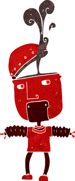 Bir insan tarafından çizilmiş açık kafalı komik çizgi film robotu.