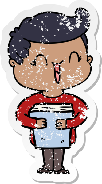 Bir insan tarafından çizilmiş gülen bir çizgi film karakterinin sıkıntılı çıkartması.