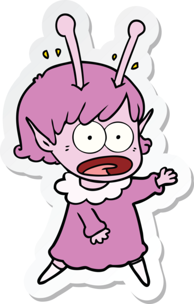 Bir insan tarafından çizilmiş uzaylı bir kızın karikatür çıkartması.