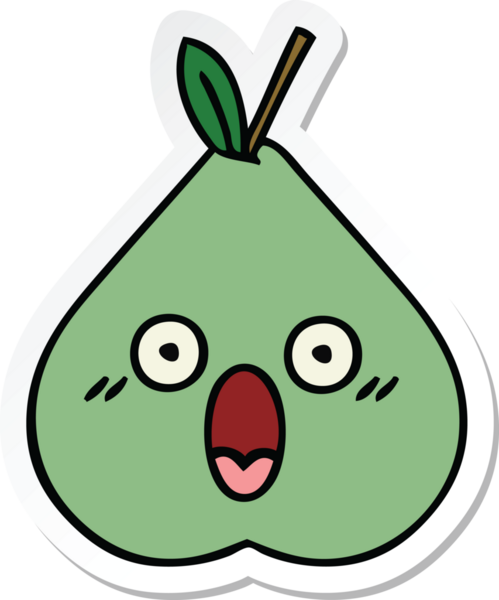 Bir insan tarafından çizilmiş şirin yeşil bir armut çıkartması.