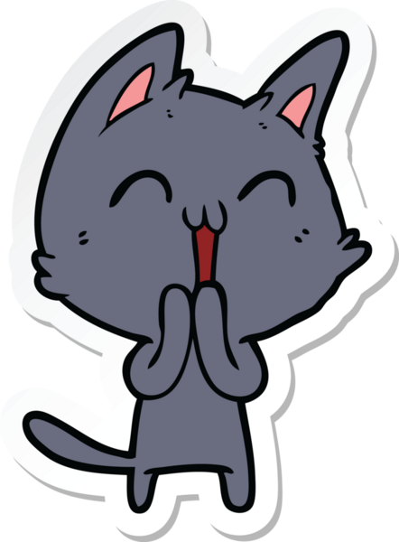 Bir insan tarafından çizilmiş mutlu çizgi film kedisinin çıkartması.