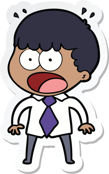 Bir insan tarafından çizilmiş tişörtlü ve kravatlı bir adamın çıkartması.