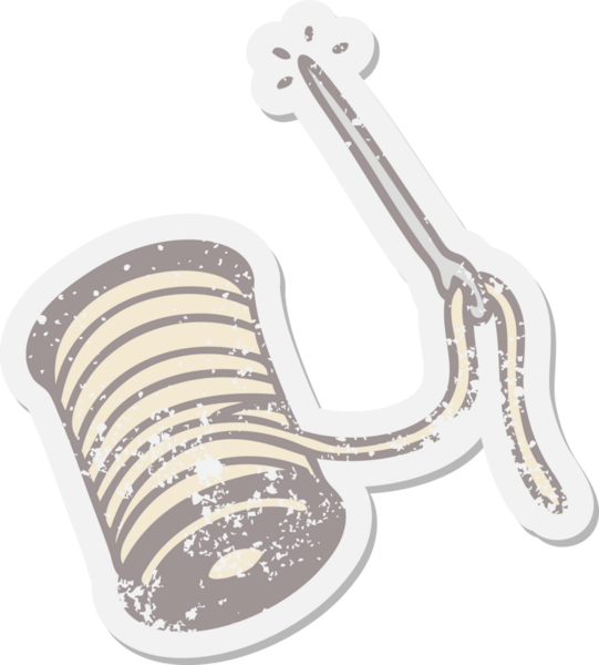 Bir insan tarafından çizilmiş iğne ve iplik grunge etiketi