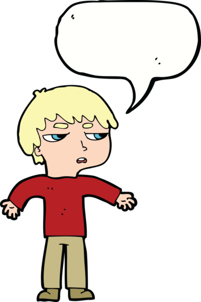 Bir insan tarafından çizilmiş konuşma baloncuğuyla sinirlenmiş bir çocuk.