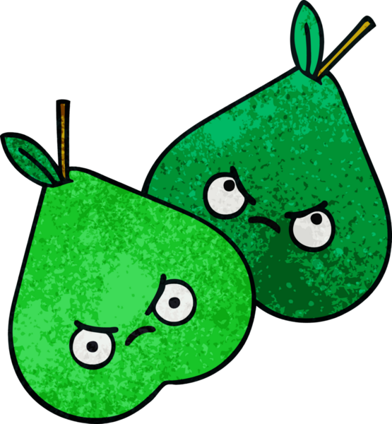 Bir insan tarafından çizilmiş armutun retro grunge desen karikatürü