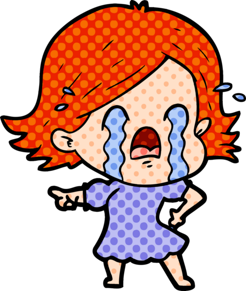 Bir insan tarafından çizilmiş ağlayan çizgi film kadını.