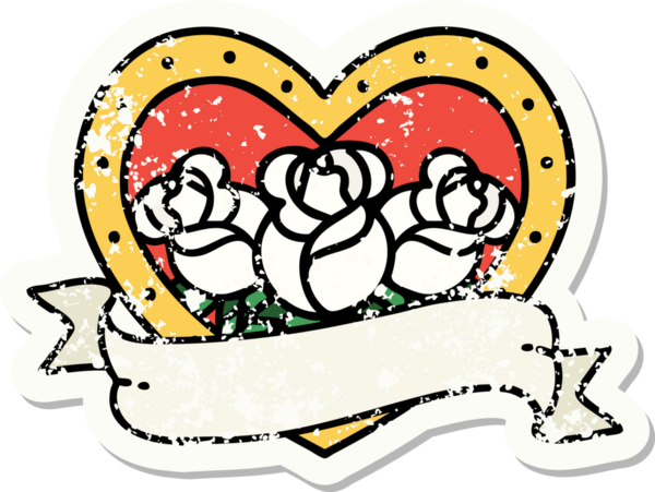 Geleneksel bir kalp stili ve insan tarafından çizilmiş çiçekli pankart dövmesi.