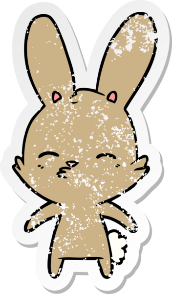 Bir insan tarafından çizilmiş garip bir tavşan çizgi filminin sıkıntılı çıkartması.