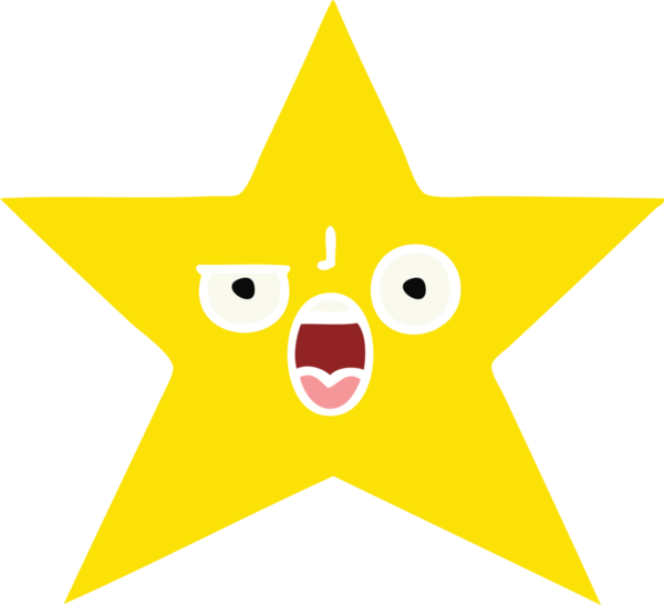 Bir insan tarafından çizilmiş altın yıldızın düz renkli retro karikatürü