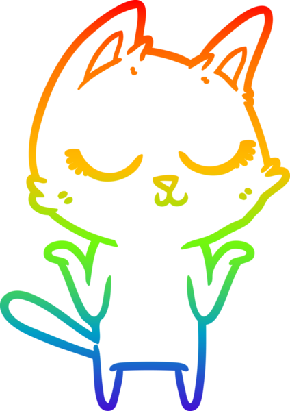 Gökkuşağı gradyan çizgisi bir insan tarafından çizilmiş sakin bir çizgi kedi çizimi