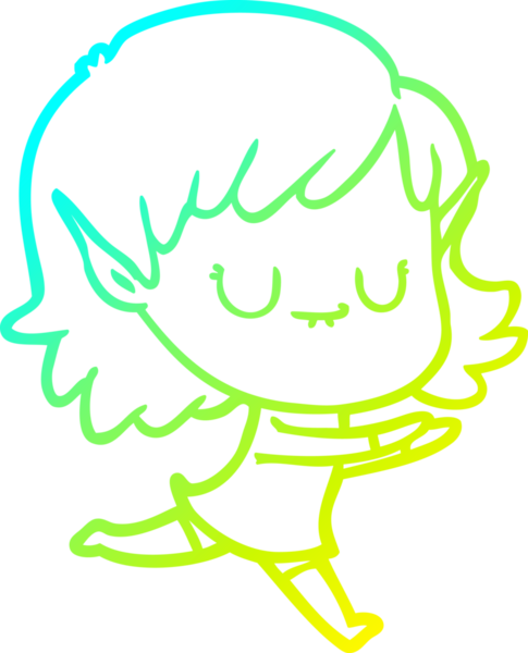 Bir insan tarafından çizilmiş mutlu bir elf kızı çizimi.