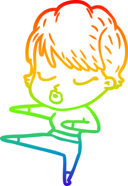 Gökkuşağı gradyan çizgi çizimi bir insan tarafından çizilmiş gözleri olan bir karikatür kadın