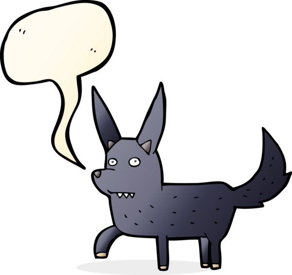 bir insan tarafından çizilmiş konuşma balonlu vahşi bir köpek.