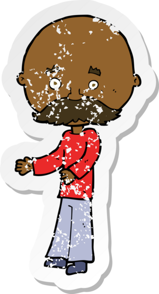 Bir insan tarafından çizilmiş bıyıklı bir karikatürcünün gerilemiş çıkartması.