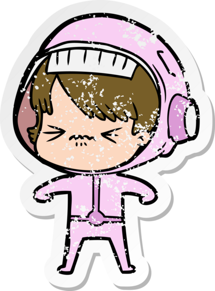 Bir insan tarafından çizilmiş kızgın bir uzay kızının sıkıntılı çıkartması.