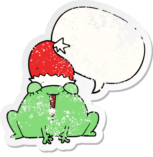Konuşma baloncuğu olan şirin bir çizgi roman kurbağası. Bir insan tarafından çizilmiş sıkıntılı eski bir çıkartma.