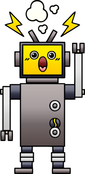 Bir insan tarafından çizilmiş bozuk bir robotun gölgeli çizgi filmi.