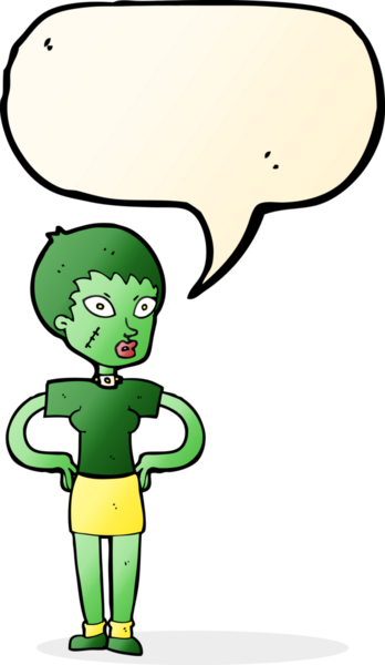 Bir insan tarafından çizilmiş konuşma balonu olan cadılar bayramı kızı.